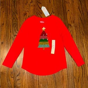 Christmas red long sleeve top girls size 8 medium flip sequin tree NEW t-shirt